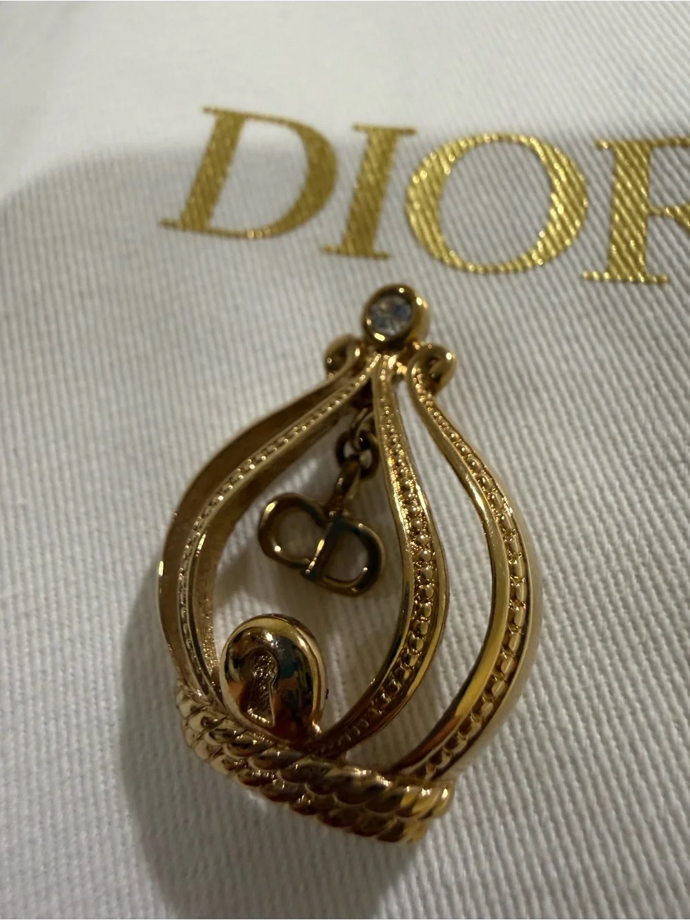 Vintage Dior Brooch Gold-Tone Swan Motif Brooch with Crystal Accent Comes w COA